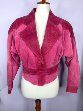 Vintage Bermans 80's Pink Suede & Leather Matching Skirt Set